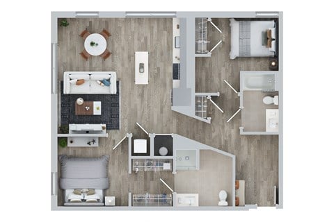 Floor plan for 2 beds, 2 baths, 1070 sqft